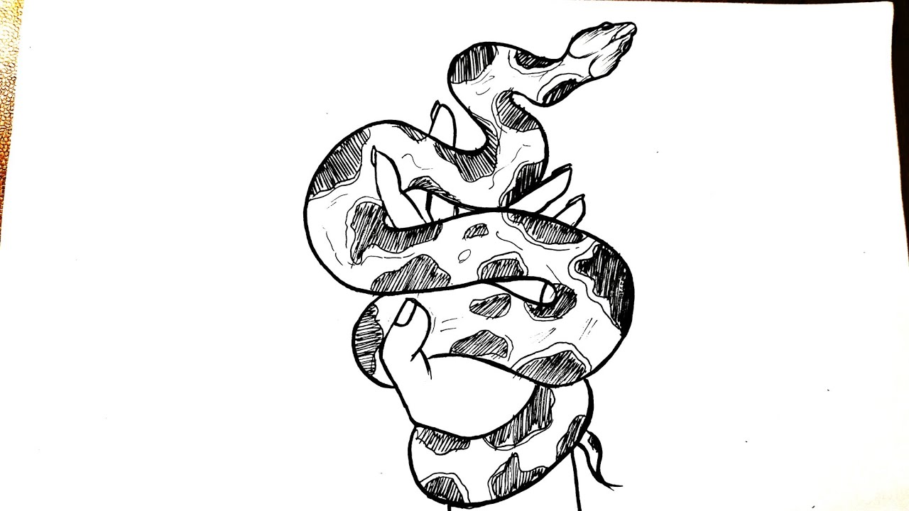 How to draw a hand with snake || Snake tattoo design || Snake drawing