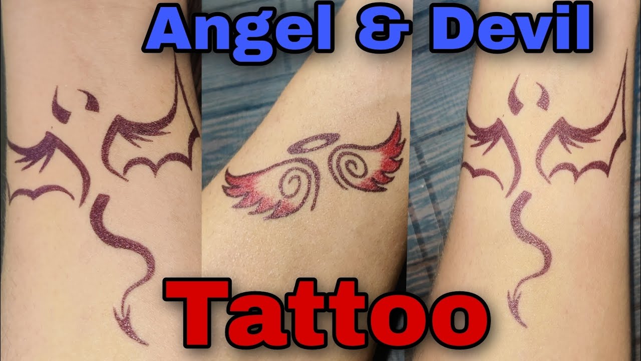 Angel Devil love tattoo || tattoo making art || Temporary tattoo art