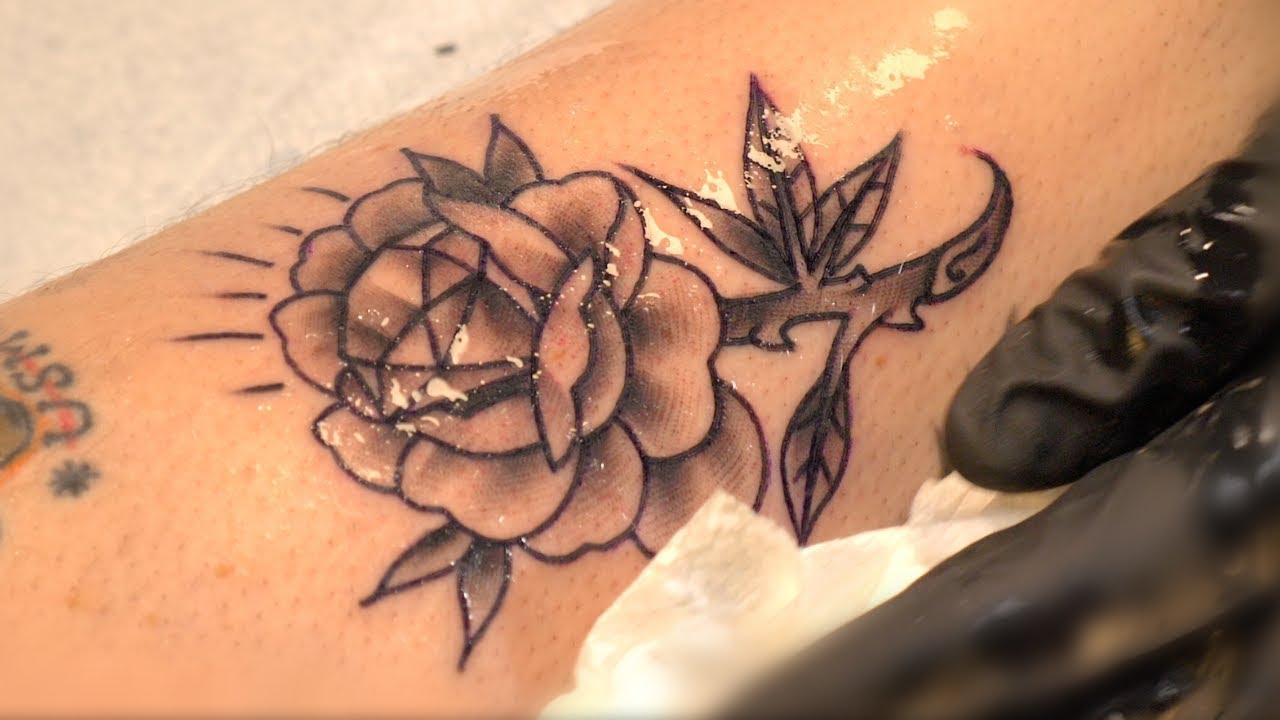 Black And Gray Rose Tattoo | Tattoo Time lapse