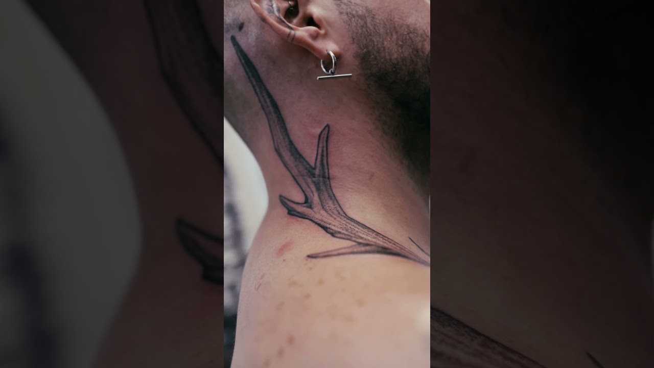 Unbelievable illustrative Deer Skull Tattoo at No Regrets Tattoo Studio