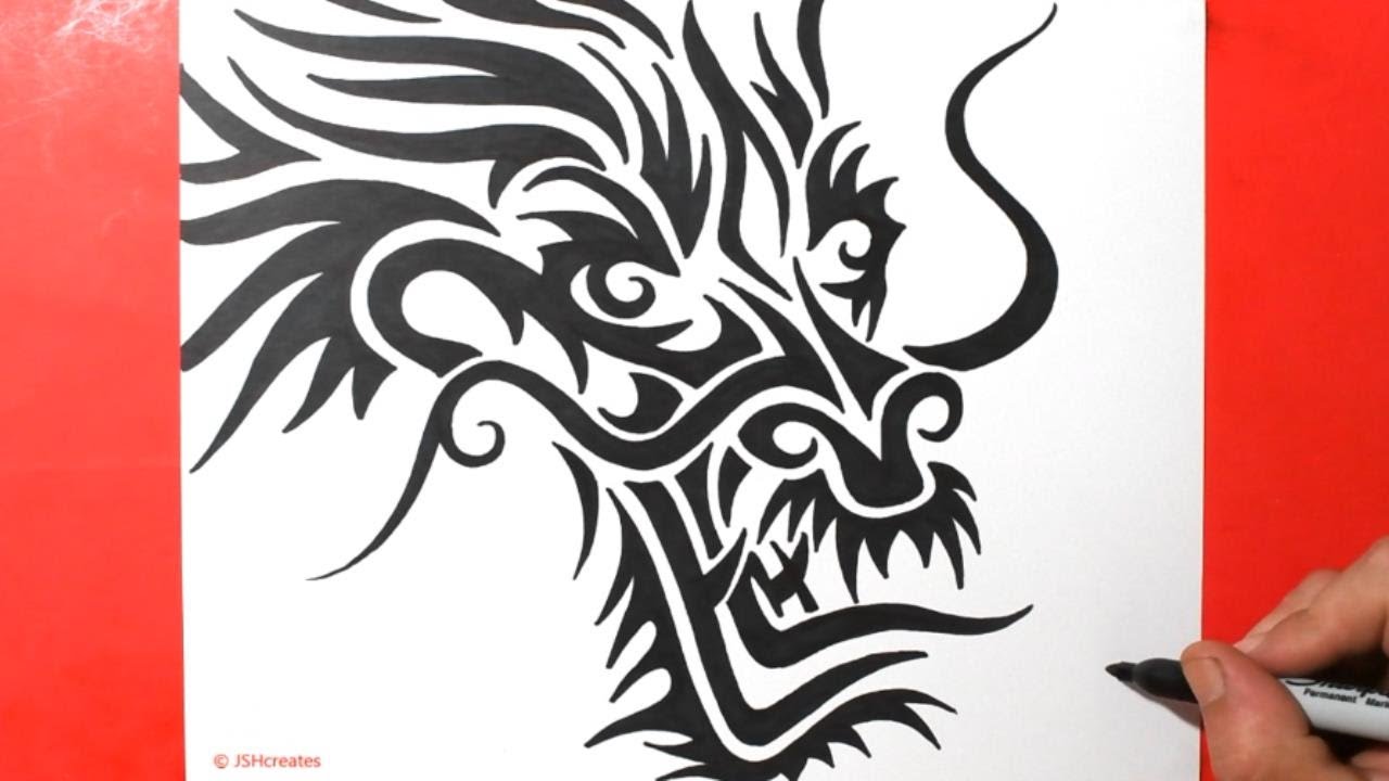How to Draw a Tribal Dragon Tattoo Design / Sketch #24