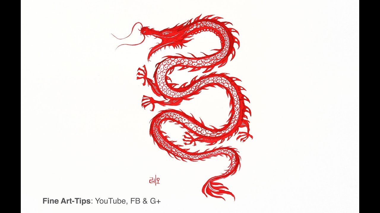 How to Paint a Chinese Dragon (or Korean) - Like Tattoo Drawing