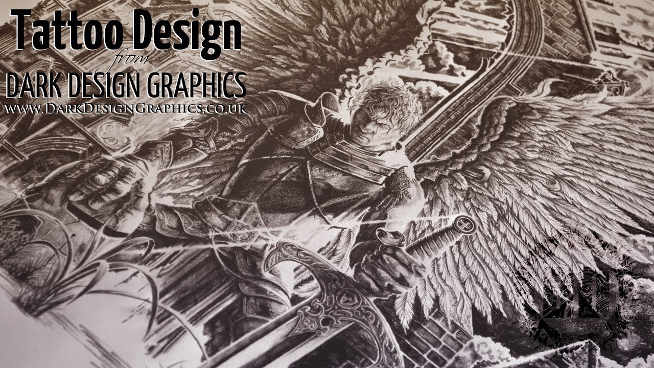 Full Back Fallen Guardian Angel Tattoo Design - Dark Design Graphics