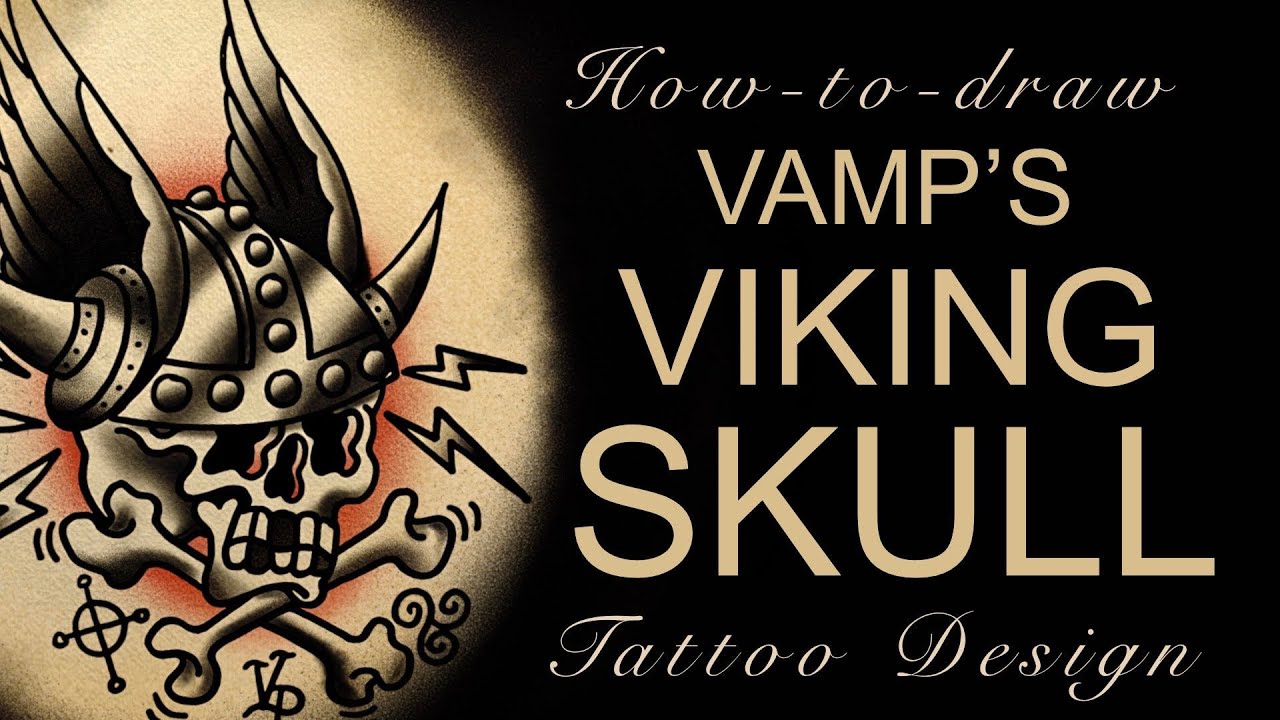 How to Draw a Traditional VIKING SKULL Tattoo Old School Halloween Design - Coloring Book Page