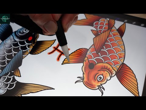 Easy Pisces Star Sign Drawing! | How to Draw a Koi Fish Tattoo Design