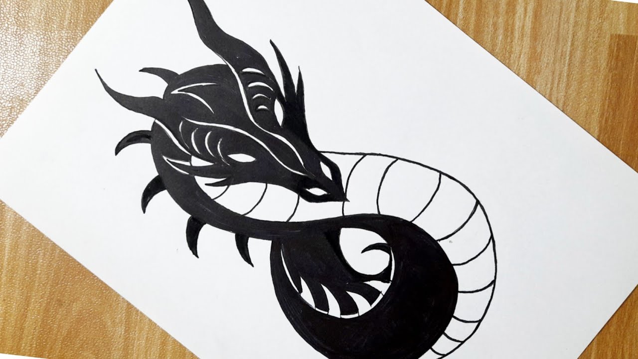 How to draw a tribal dragon || Tribal tattoo design