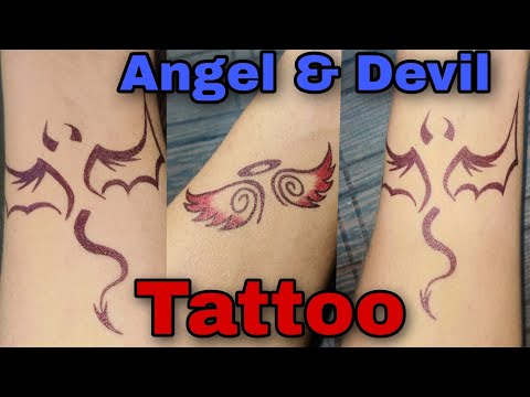 Angel Devil love tattoo || tattoo making art || Temporary tattoo art