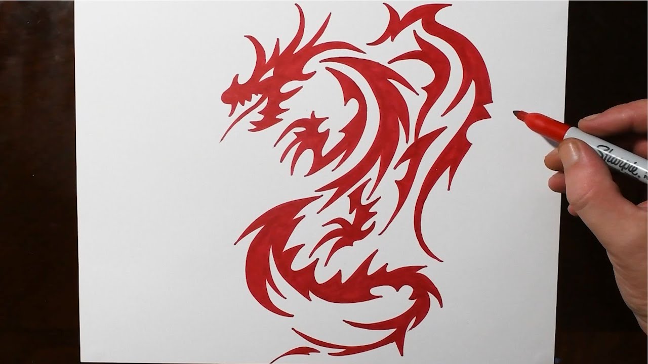 How to Draw a Red Dragon Tribal Tattoo Design