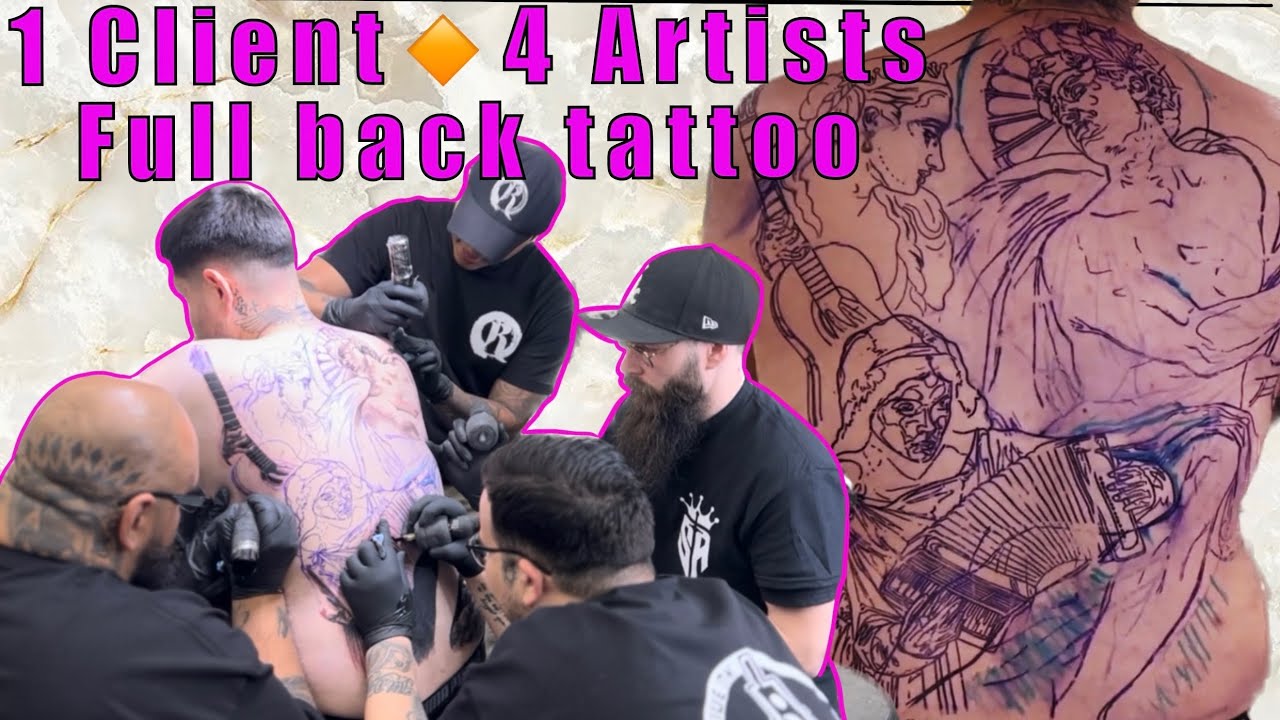 FULL BACK TATTOO DONE BY 4 ARTISTS 😱