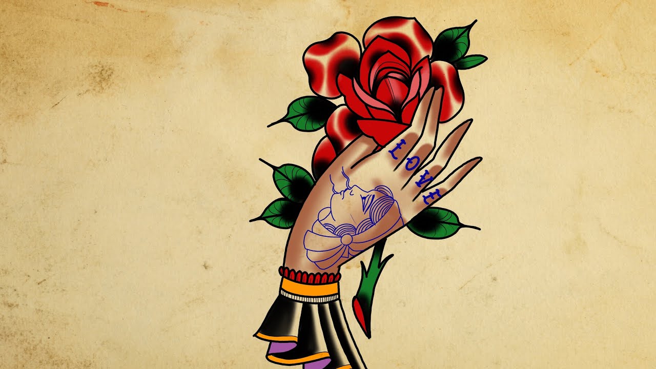 HOW TO DRAW A HAND HOLDING ROSE TATTOO STYLE