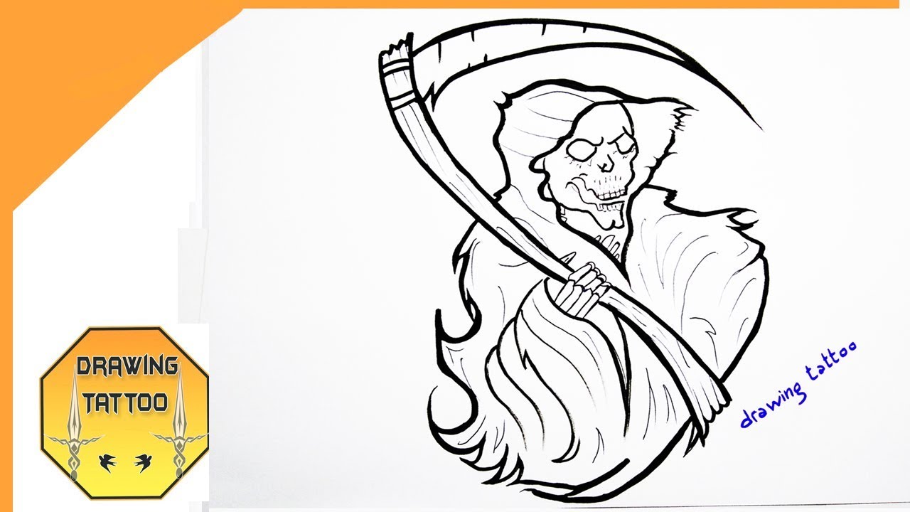 Drawing Angel of death tattoo design on paper - Angel tattoos