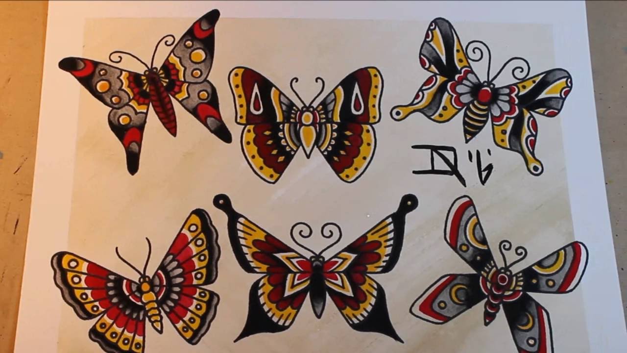 Traditional Butterflies - Tattoo Flash Painting