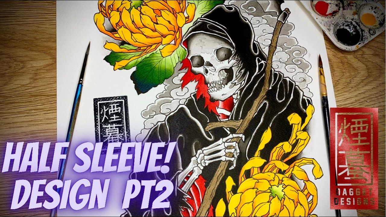 How to draw a Grim Reaper tattoo design (sleeve tattoo tutorial) - part 2