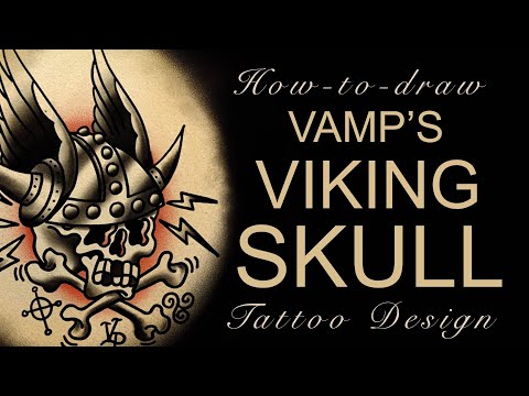 How to Draw a Traditional VIKING SKULL Tattoo Old School Halloween Design - Coloring Book Page